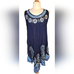Cloepatra Navy Blue Sleeveless Dress with Floral Embroidery, Free Size